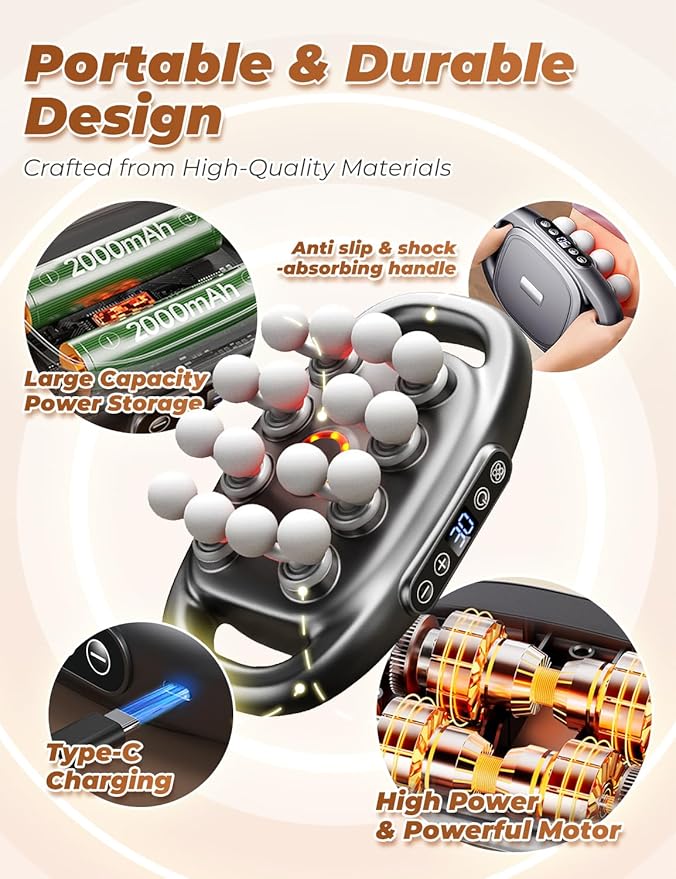 Veloreva Massager - 16 Head Massage Gun Deep Tissue for Pain Relief Pro Massager with 3 Modes &amp 30 Levels Back Massagers for Back Shoulders Legs Foot Body Fast Relief (Black)