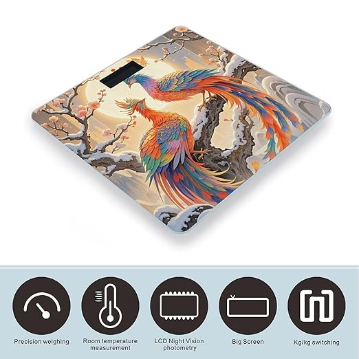 Two Phoenixes in Winter Scale for Body Weight Sturdy Tempered Glass Weighing Scales with LCD Display Accurate Digital Bathroom Scale Convenient Body Fat Smart Scales Easy Read