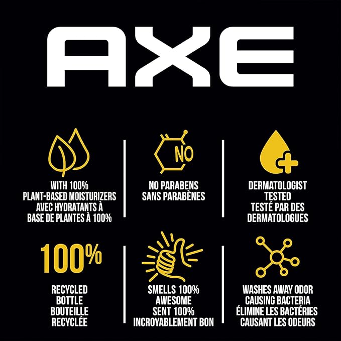 AXE Men's 3-in-1 Face Body Wash &amp Shampoo Variety 5-Pack (Apollo Dark Temptation Black Excite Phoenix) 12 Hour Invigorating Scents 16 Fl Oz Each