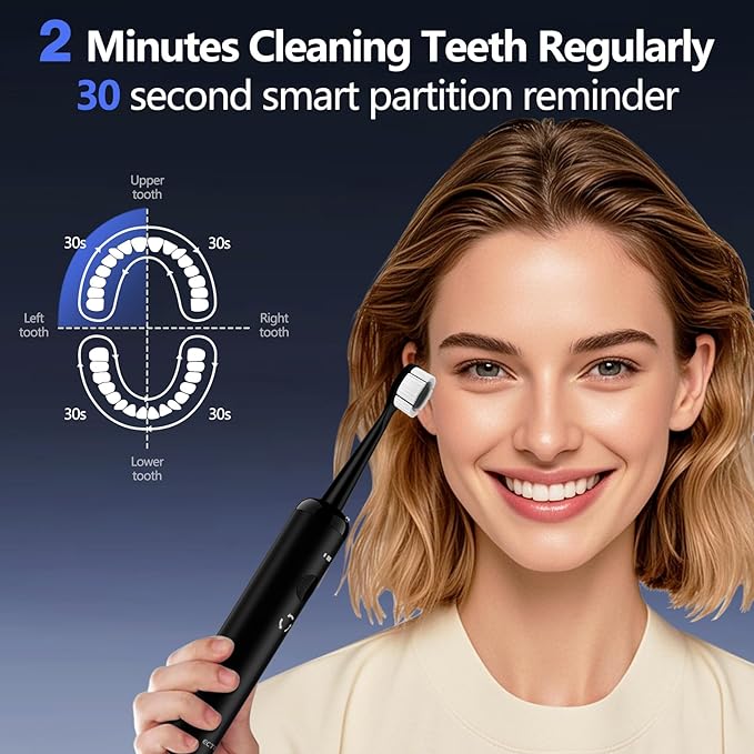 Sonic Electric Toothbrush with Light 4 Brush Heads for Adults and Kids One Charge for 60 Days Wireless Fast Charge 3 Modes Electric Toothbrushes(Black)