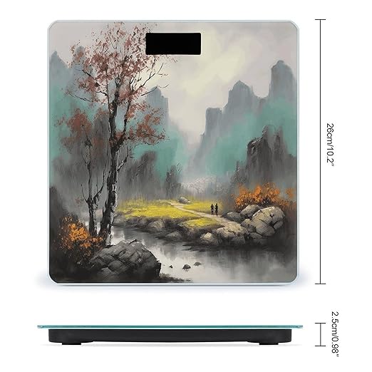 Landscape Painting Digital Bathroom Scale for Body Weight Weighing Scale with Backlit LCD Display High Precision Measurements &amp Measures Weight Up to 180kg