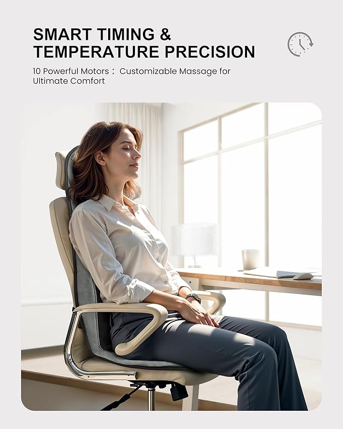 COMFIER Back Massager with Heat Massage Seat Cushion for Chair with 10 Vibration Motors Adjustable Lumbar SupportChair Massager for OfficeReclinerGifts for MenWomen
