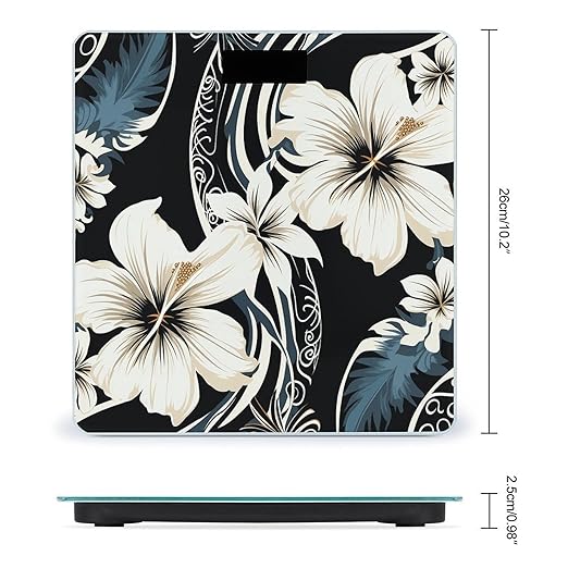Black and White Hawaiian Flowers Bathroom Scale Rounded Smart Scale for Body Weight Automatic Power On/Off Weight Scales Accurate Bathroom Digital Scales for Pet Home Bedroom Kitchen