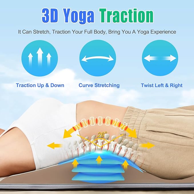Full Body Massage Mat 3D Body Stretching &amp Lumbar Traction Back Heating Traction Up &amp Down Curve Stretch Twist Left &amp Right 4 Modes 3 Intensities 3 Heat Levels PU Leather Foldable