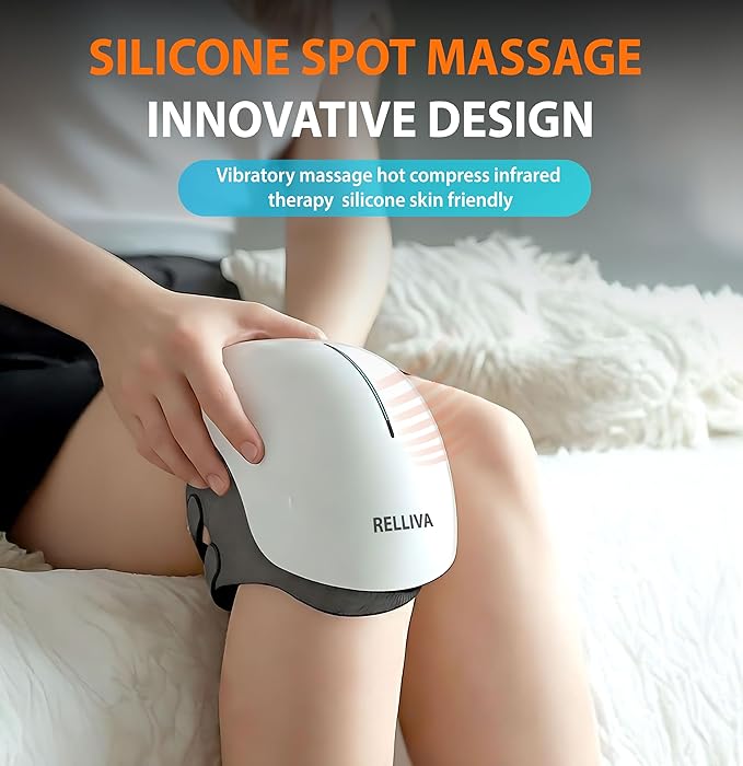 Cordless 360° Knee Massager with 1-Second Heat &amp Red Light Therapy for Joint Pain Relief 4 Intensities Ideal for Athletes Seniors Active Adults