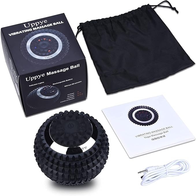 Uppye Vibrating Ball Massager 4-Speed High-Intensity Fitness Lacrosse Ball Mobility Ball for Workout Recovery Deep Tissue Massager for Pain Relief and Trigger Point Treatment (Black)