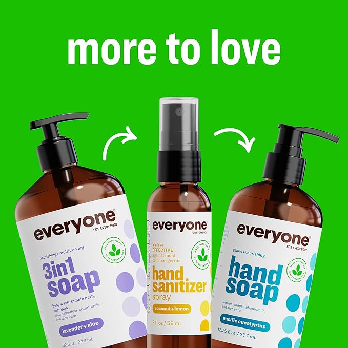 Everyone 3-in-1 Kids Soap Body Wash Bubble Bath Shampoo 32 Ounce (Pack of 2) Tropical Coconut made with Essential Oils for Toddlers tweens and teens