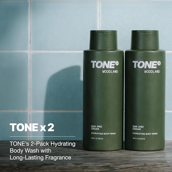 TONE Hydrating Body Wash 17oz Woodland Coconut-derived Cleansers Leaves Skin Clean Moisturized and Refreshed Long-lasting Iconic Scent Suitable for All Skin Types Dermatologist-Tested (2 Pack)