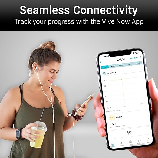 Vive Smart Body Weight Scale (550lbs Capacity) - Heavy Duty Bariatric Digital Scale for BMI - Plus Size Large Display - Bathroom Device for Health Extra Wide Base &amp Smartphone Connectivity
