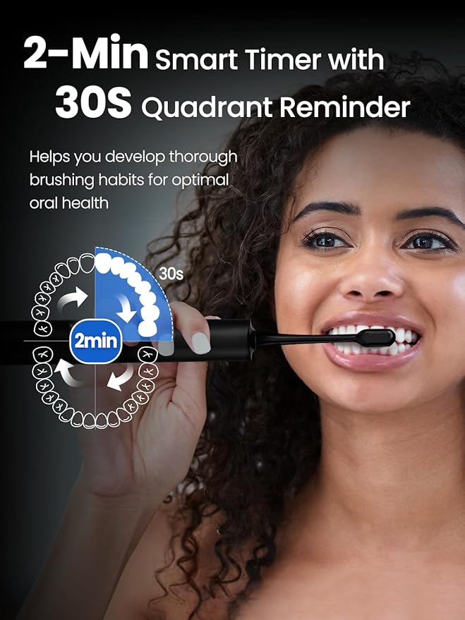 Electric Toothbrush for Adults 180 Days Battery Life Rechargeable Sonic Toothbrush with 4 Brush Heads Smart Timer 55000VPM for Deep Cleaning &amp Whitening with 5 Modes Travel Case Black