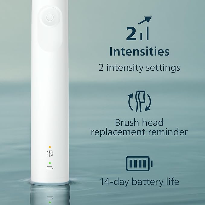 Philips Sonicare 4100 Series Electric Toothbrush - Sonic Toothbrush with Advanced Sonic Technology Pressure Sensor Two Intensity Settings Smartimer &amp Quadpacer White Model HX3681/23