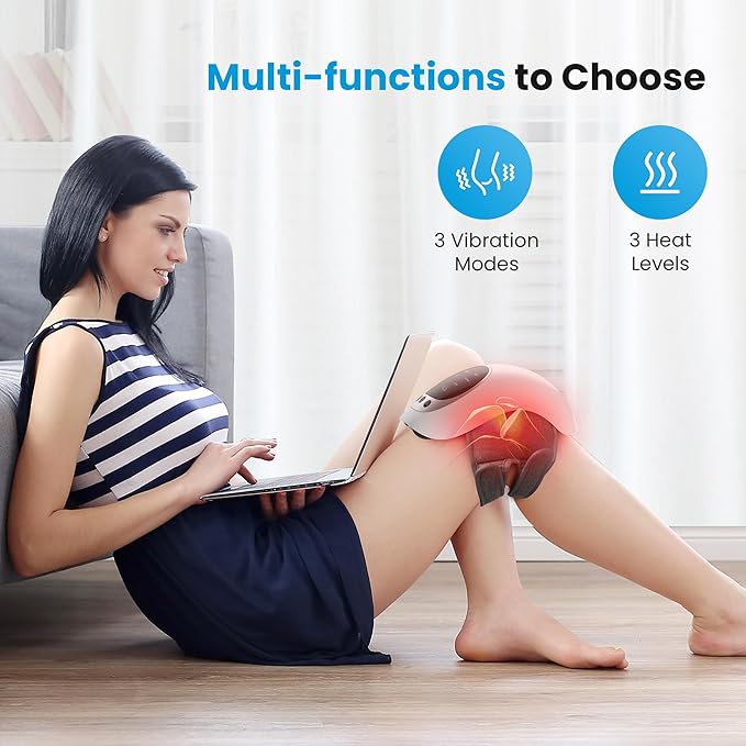 COMFIER Cordless Knee Massager with Heat and Red Light TherapyVibrationHeated Knee Brace Straps for Pain Relief with 18.9 InchHeating Pad for Knee Gifts for WomenMen