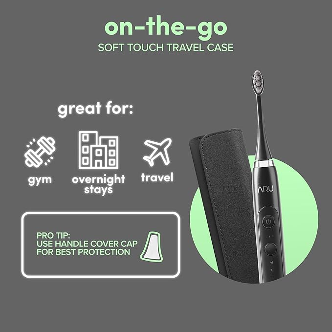 ARU Sonic Toothbrush Starter Kit with Customizable Modes and 2 Minute Timer ADA-Approved Electric Toothbrush for Adults Soft Toothbrush for Gums 45+ Days Battery Travel Case Midnight Black