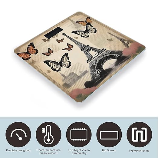 Vintage Paris Eiffel Tower Scale for Body Weight Smart Scales Digital Bathroom Scale High Precision Weighing Scales with Large Display Weighing Machine for People