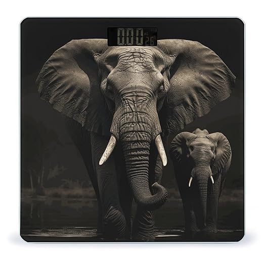 Elephant Black Bathroom Scale for Body Weight Bathroom Digital Electronic Weighing Scale with Back Lit LED Display Sturdy Tempered Glass Weight Watchers Scales 400lb
