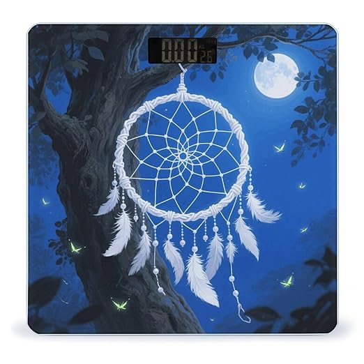 White Fantasy Dream Catcher Weight Scale Large Digital Bathroom Scales with Bright LED Display Non Slip Digital Scale and Step On Fashion Weighing Machine for Body