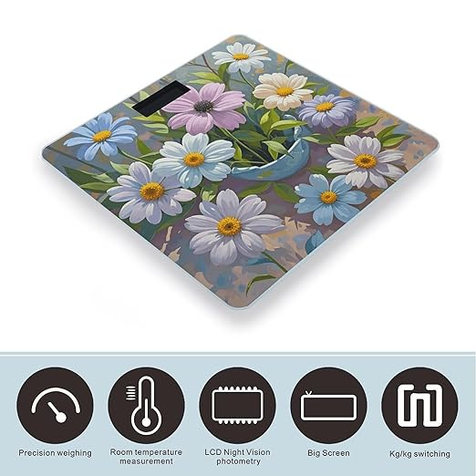 Color Flower Painting Smart Scale for Body Weight Accurate Bathroom Scale with LED Display Digital Weight Scales Weighing Machine High Precision Scales for Bath Home