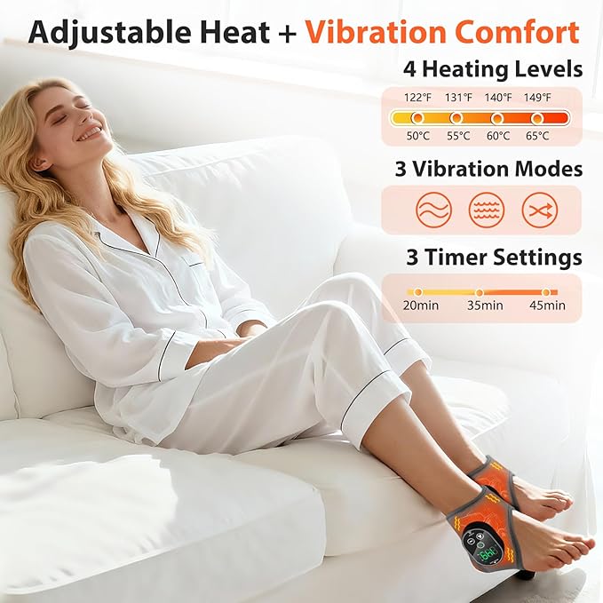 Cordless Ankle Massager Ankle Heating Pad with Massage Heated Foot Brace Wrap with 3000mAh Rechargeable 4 -Level Heats Foot Heating Pad for Sports/Work/Travel (Grey)