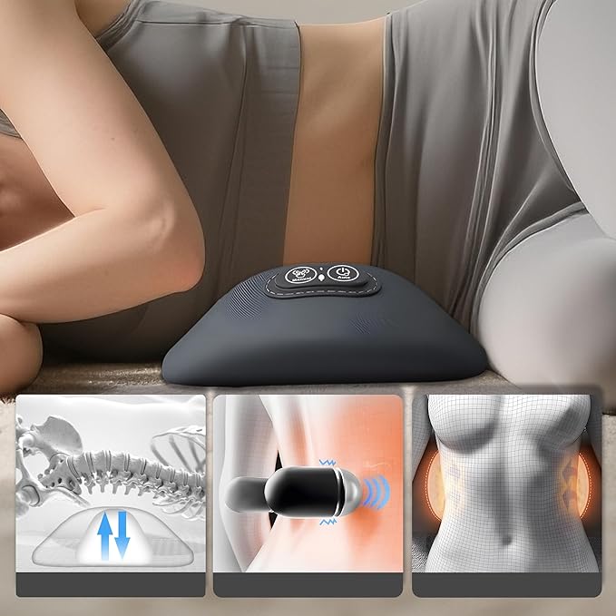 Rechargeable 3 in 1 Back Massager Electric Lumbar Support Pillow Heat Vibration Massage Lower Back