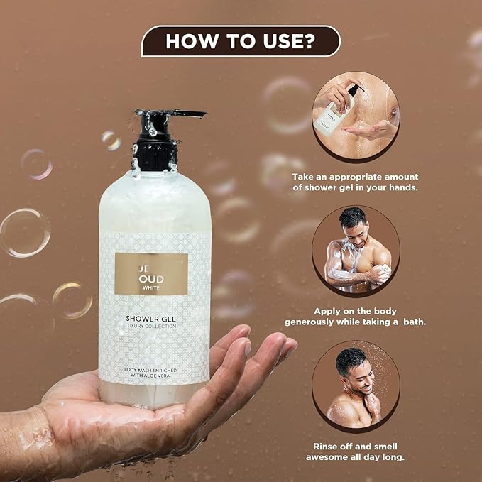 BVita Luxury OUD WHITE Unisex Body Wash Refreshing Shower Gel for Deep Cleansing Hydrating Moisturising Softer &amp Smoother Skin with Aloe Vera 500 ml