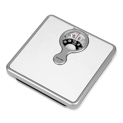 Salter 484 WHDR Mechanical Bathroom Scale – Premium Body Weight Scale Personal Analogue Scale Large Magnifying Lens 133 KG Max Capacity Monochrome Design No Batteries Required White