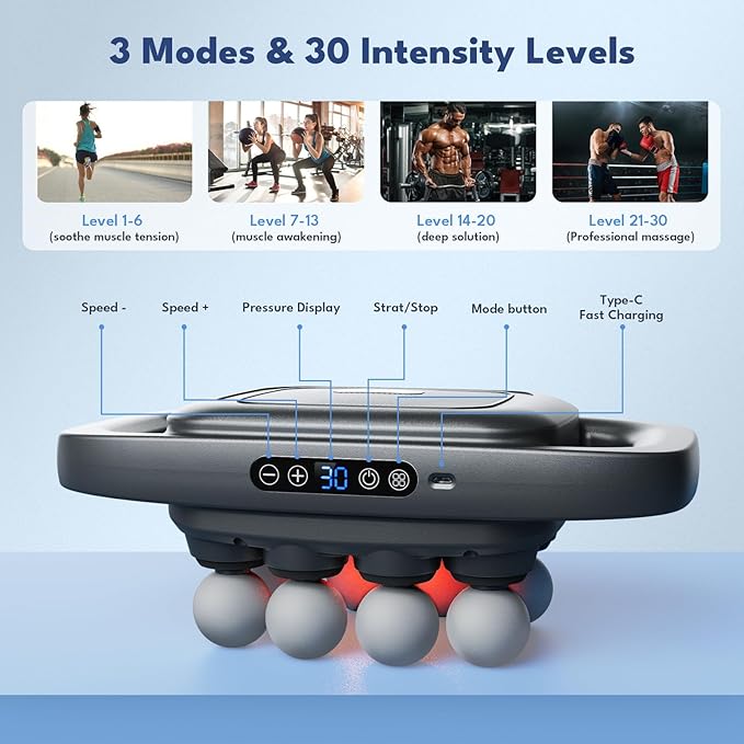 VTT 8-Head Massage Gun Deep Tissue Back Massager Electric Handheld Massager for Back Shoulders Legs Muscle Pain Relief Ideal Gifts for Women Men Mom and Dad