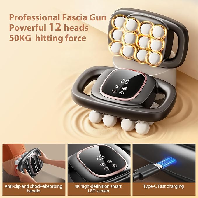 12-Head Massage Gun 3 Modes 30 Levels Of Intensity Electric Deep Tissue Massager Relieves Muscle Pain All Over The Body 4k Smart Display Suitable For Lazy People The Elderly And Office Workers