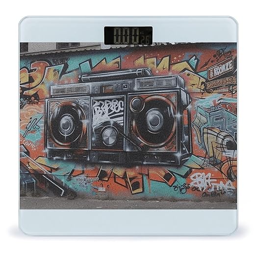 Graffiti Hip Hop Digital Scale for Body Weight Highly Accurate Digital Bathroom Scale Sturdy Tempered Glass Weighing Scales with LCD Display Fashion Body Fat Smart Scales 400lb