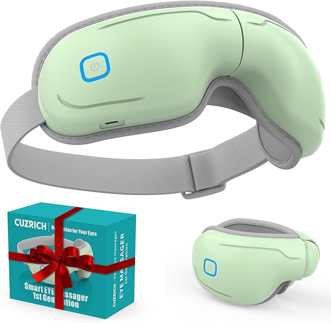 Eye Massager with Heat and Compression - Avocado Green Heated Eye Mask with Vibration Bluetooth Music 6 Modes Rechargeable 1200mAh Battery for Eye Strain Dry Eyes Migraines Relief
