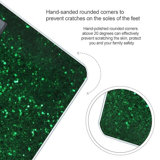 Green Sequin Sparkle Scale for Body Weight High Precision Digital Weight Scales with LCD Display Anti-Slip Sturdy Slim Tempered Glass Bathroom Scale for Home Use