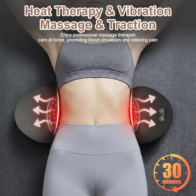 3 in 1 Back Massager with Heat Vibration &amp Traction Smooth Spine Triple Fusion Back Massager Triple Fusion Back Massager for Bed and Chair Electric Lumbar Support Pillow