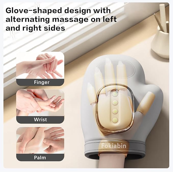 Electric Hand Massager with Heat and Compression 6 Modes Electric Massager for Comfort Battery-Powered Rechargeable Portable Office Trave Use 60ml Aloe Lotion &amp Compression Gloves