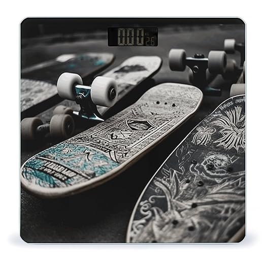 Skate Boards Scale for Body Weight Precision Bathroom Weighing Scales with Back Lit LCD Display Sturdy Tempered Glass Body Weight Scales Digital Bathroom Scale 400lb
