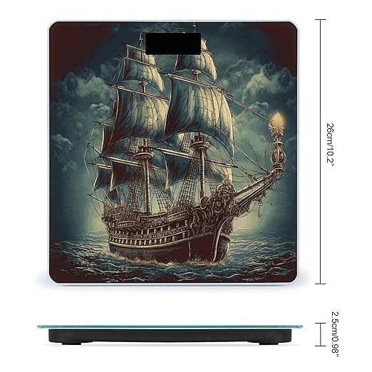 Nautical Vintage Sailing Pirate Ship Weight Scale Large Bathroom Scales Digital Weight with Bright LED Display Non Slip Automatic Weighing Scale Fashion Weighing Machine for Body