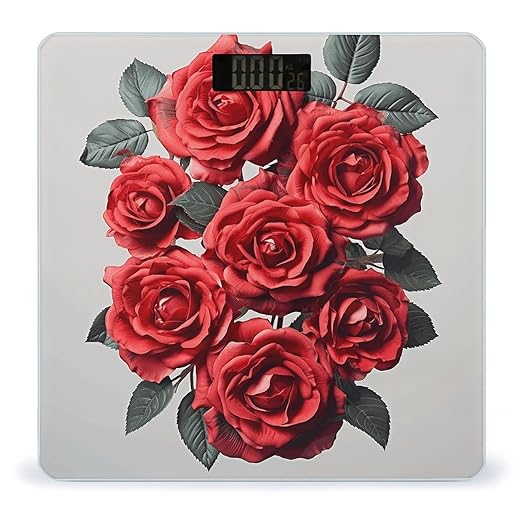 Digital Bathroom Scale for Body Weight Scale with Bright LCD Display High Accuracy Step-On Technology Auto On/Off Red Rose Flower Cluster Digital Scales 400 Lbs /180kg