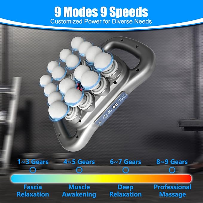 Massage Gun Deep Tissue – 16 Heads 9 Speeds &amp 9 Modes High Power Percussion Massager Gun for Full Body Relief Fascia Massage Gun for Muscle