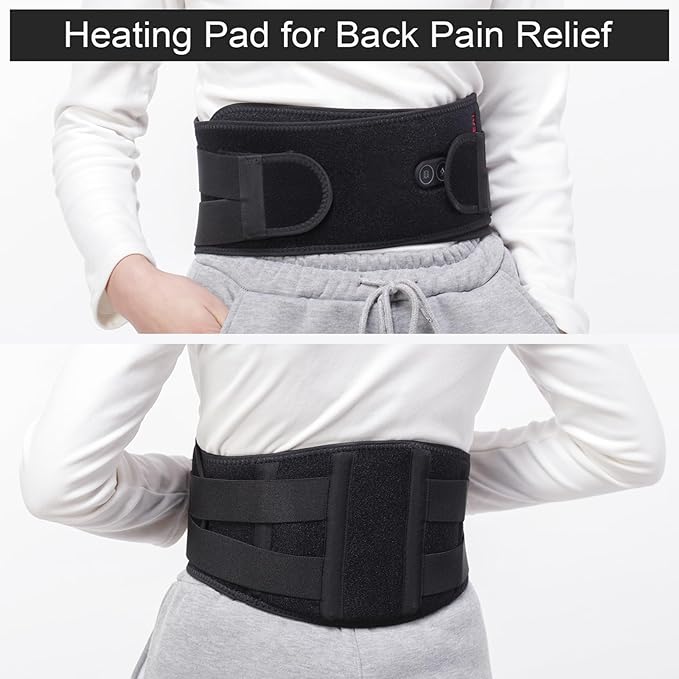 Heating Pad Lower Back Massager Wrap for Back Pain Relief Heated Waist Belt with Vibration Massage 7.4V 4400mah Battery Heat Therapy for Lower Back Lumbar Waist Abdominal Stomach Spine (Small)
