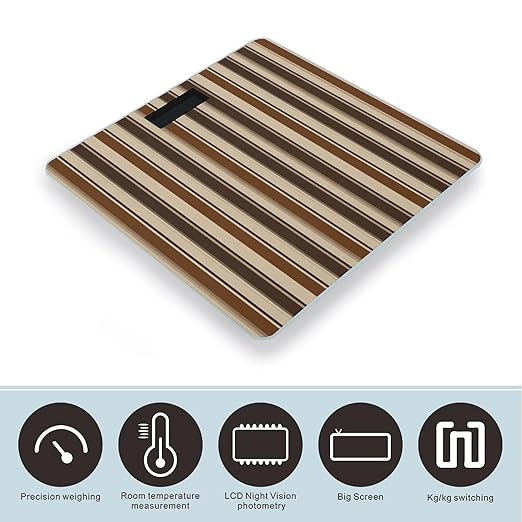 Brown Stripe Digital Bathroom Scale for Body Weight with High Precision Digital Weighing Scale with BMI Clear LCD Display and Step-On Measures Weight Up to 180kg