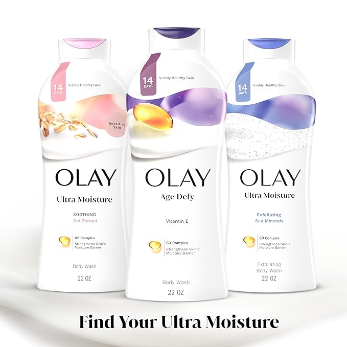 Olay Body Wash for WomenAge Defying with Vitamin E24hr MoisturizingHydrating &amp RefreshingB3 Vitamin ComplexFree of Parabens &amp Phthalatesfor All Skin TypesScented22 fl oz(Pack of 8)
