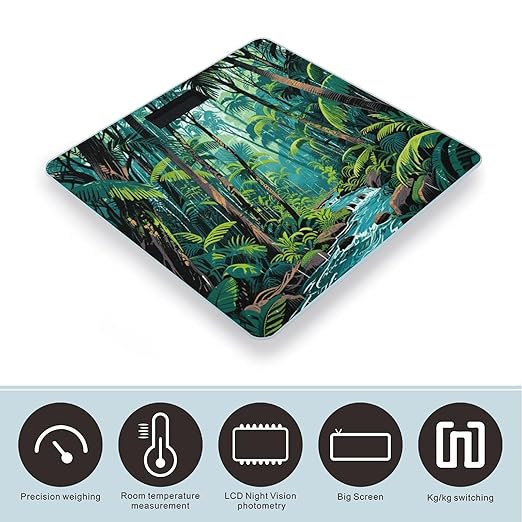 Tropical Rainforest Weight Scale Large Bathroom Scales Digital Weight with Bright LED Display Non Slip Automatic Weighing Scale Fashion Weighing Machine for Body
