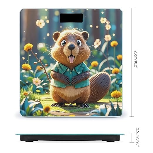 Cartoon Animated Beaver Bathroom Scale Automatic Power On/Off Body Scales LCD Backlight Display Square Digital Scale Rounded Corners Bathroom Scales for Home Bedrooms