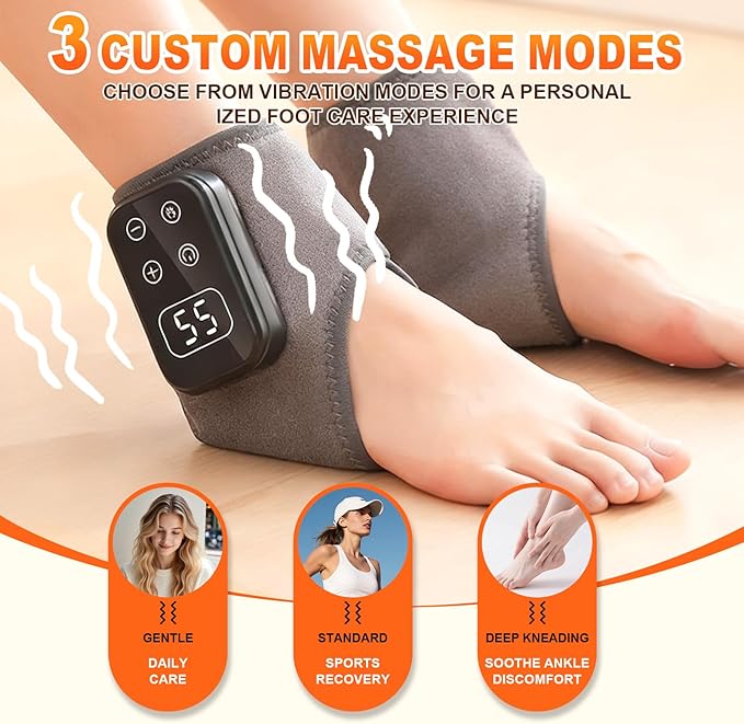 Foot Advanced Triple Method Massager 3-in-1 Heated Foot &amp Ankle Wrap Triple Technology Foot Massager Ankle 3-Speed &amp 5-Temperature Portable Foots Renew Massager for Home Travel Use (1pc)