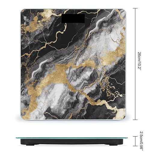 Black White Gold Foil Marble Scale for Body Weight Safe Rounded Corners Tempered Glass Digital Bathroom Scale LED Display 400lb Capacity Weight Scales with High Precision Sensors