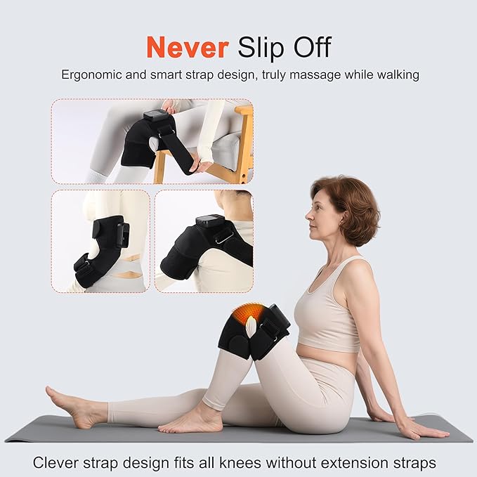 Knee Massager with Heat for Pain Relief V5.0[2026 Upgraded] - Electric Cordless Heated Knee Brace with 6 Heat Levels and 3 Vibration Massage Mode Gifts for Men Women (Black 1-Pack)