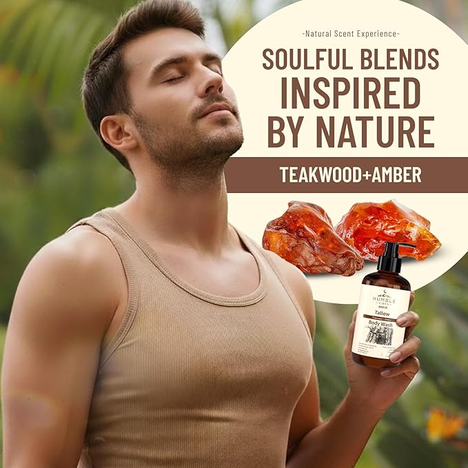 New! Natural Tallow Body Wash Made With Naturally Derived Plant Based Ingredients &amp Tallow Free of Harsh Chemicals Great for Eczema Itchy Dry Skin Moisturization Teakwood &amp Amber