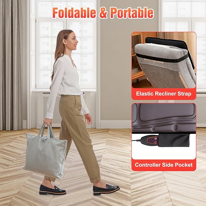 Full Body Massage Mat with Heat 12 Vibration Nodes Massage Chair Pad with 3 Heating Levels Multifunctional Full Body PU Relaxation Seat Back Massager with Head Neck Pillow for Home Office