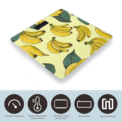 Banana Print Weight Scale Large Bathroom Scales Digital Weight with Bright LED Display Non Slip Automatic Weighing Scale Fashion Weighing Machine for Body