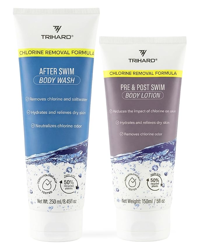 TRIHARD Chlorine Removal Body Wash and Lotion Set Protects and Hydrates Sensitive Skin from Pool and Ocean Pool Essentials for Pre and Post Swim Chlorine Skin Protection