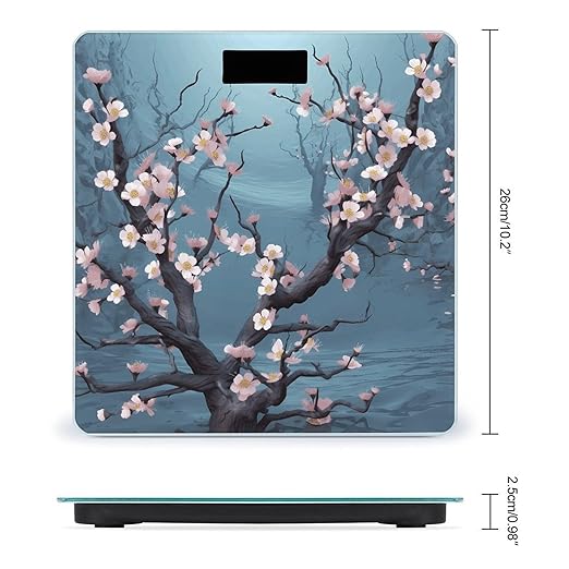Cherry Blossom Digital Bathroom Scale for Body Weight Weighing Scale with Backlit LCD Display High Precision Measurements &amp Measures Weight Up to 180kg