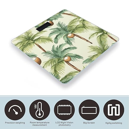 Summer Coconut Tree Scale for Body Weight Accurate Digital Bathroom Scale Toughened Glass High Precision Scales Smart Weight Scales with Large LCD Backlight Display Weighing Machine